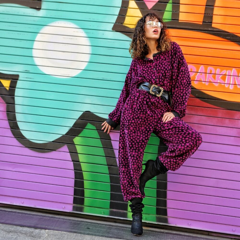 Incredible 1980s Sonia Rykiel Purple Velour Jumpsuit